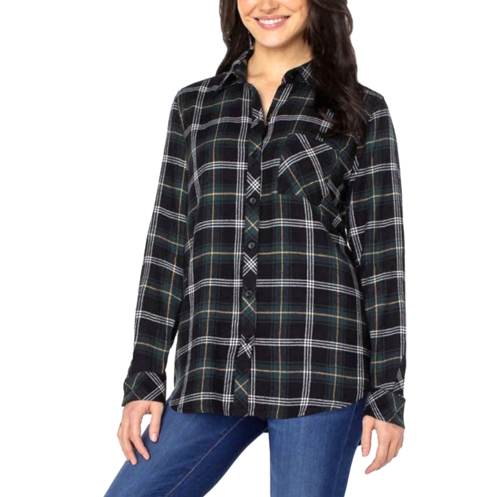Woman's Evergreen Soft Plaid Flannel Button Down Size Medium